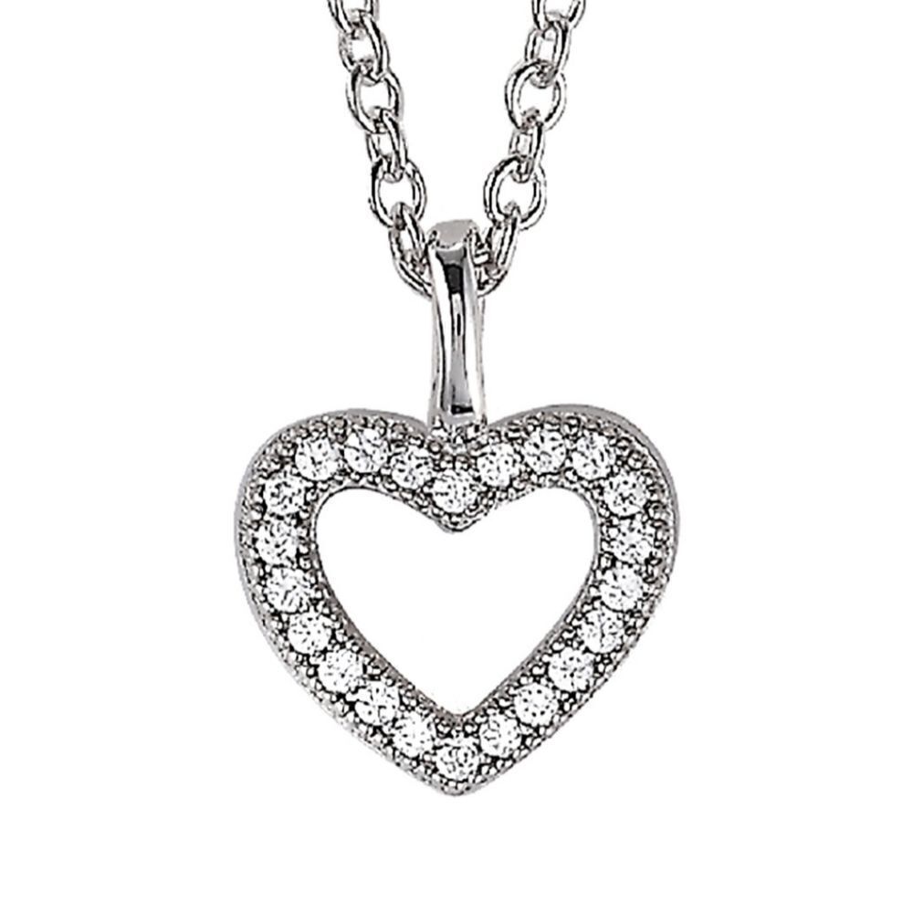 CRISLU Platinum-Plated Silver CZ Heart Necklace with chain